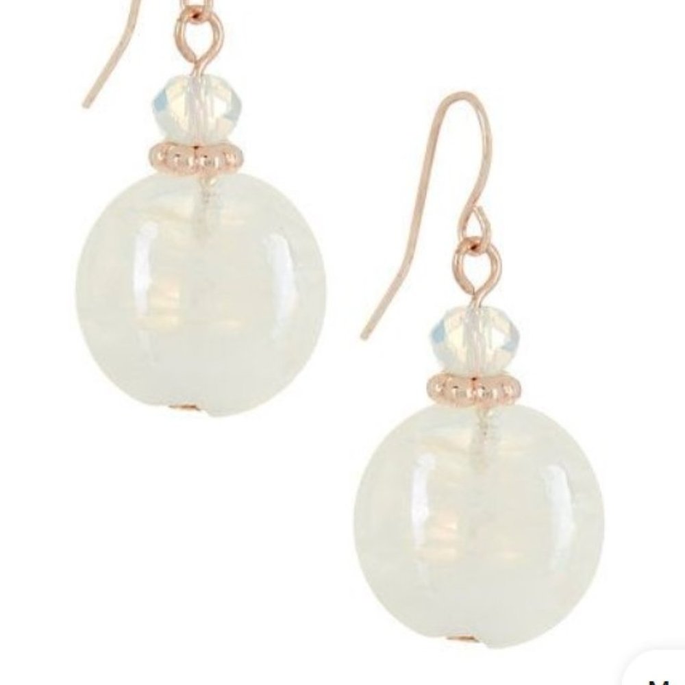 Coral Bay White Glass Double Bead Drop Earrings White/rose Gold Tone